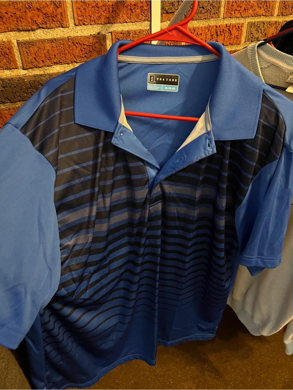 PGA Tour Blue and Black Striped Men's Polo